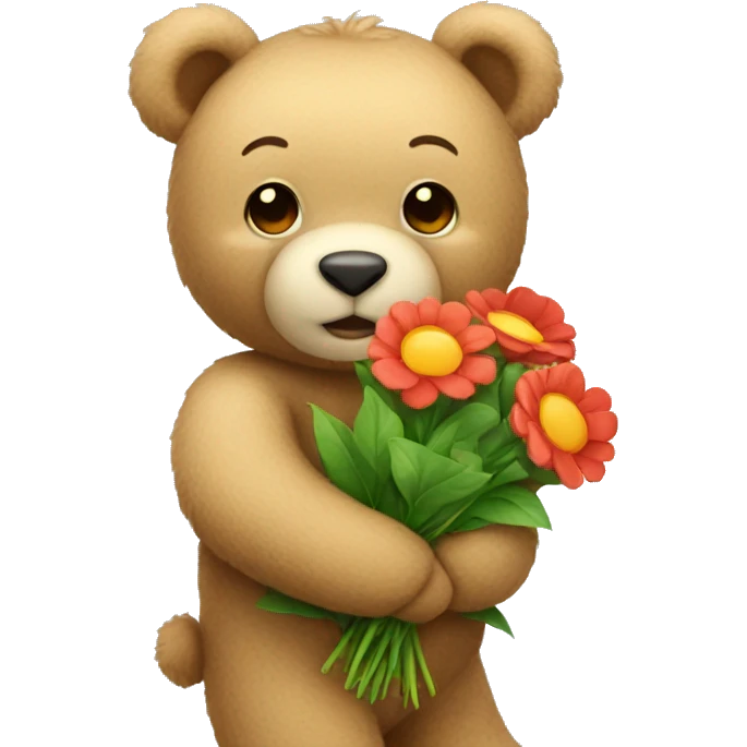 teddy bear holding flowers  emoji