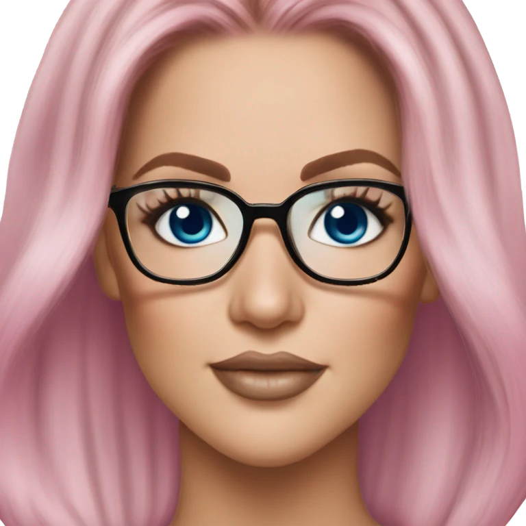 Photo Realistic khloe kardashian stylish pink hair BLUE eyes and glasses elegant  emoji