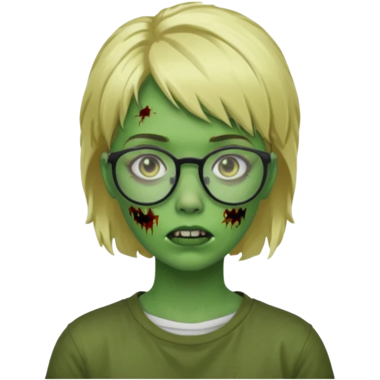 a green girl masc zombie with glasses and short blonde hair like a mullet emoji