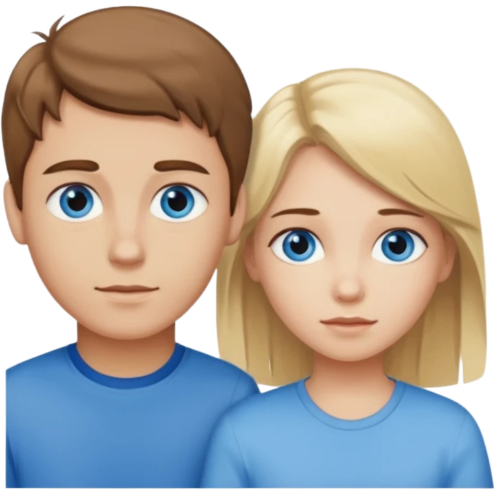 brown haired blue eyed boy next to a blonde haired blue eyed girl  emoji