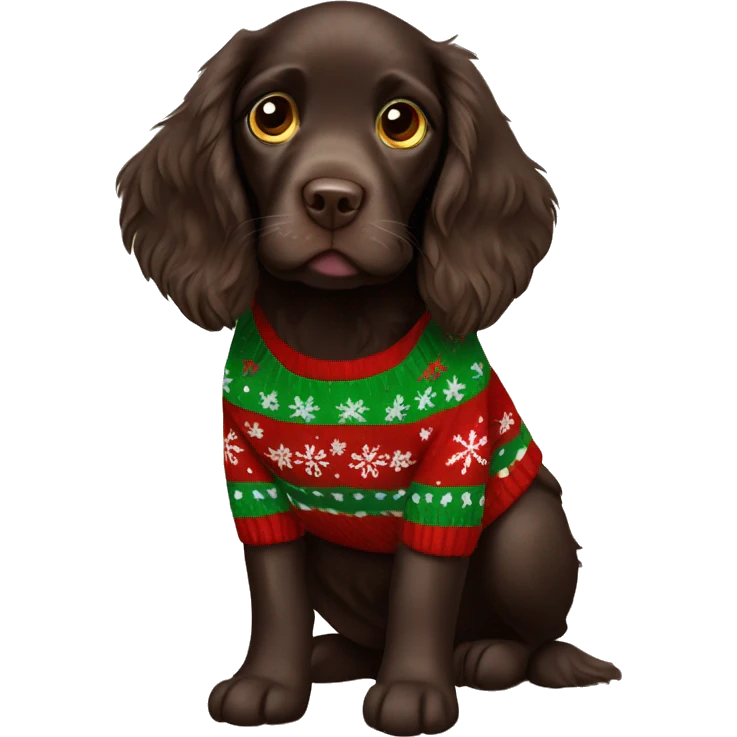 Boykin spaniel puppy wearing Christmas sweater  emoji