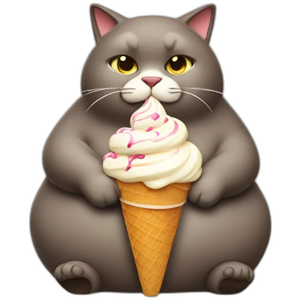 fat lazy cat with ice cream emoji