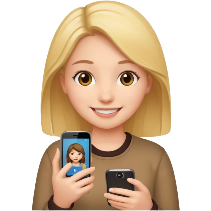 girl holding a smartphone, smiling emoji