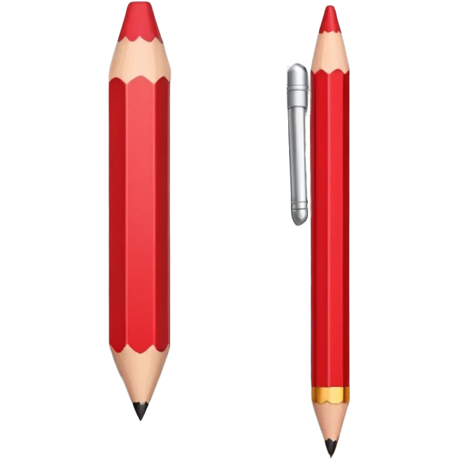 A red pencil in front of a small paper with minimal writing on it emoji