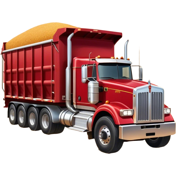 Kenworth T909 (2022) – Cinematic-realistic Kenworth T909 grain truck, its deep red cab gleaming under the scorching Australian sun. The massive trailer is filled to the brim with golden wheat, rolling down dusty farm roads, leaving a faint trail of chaff in its wake. emoji