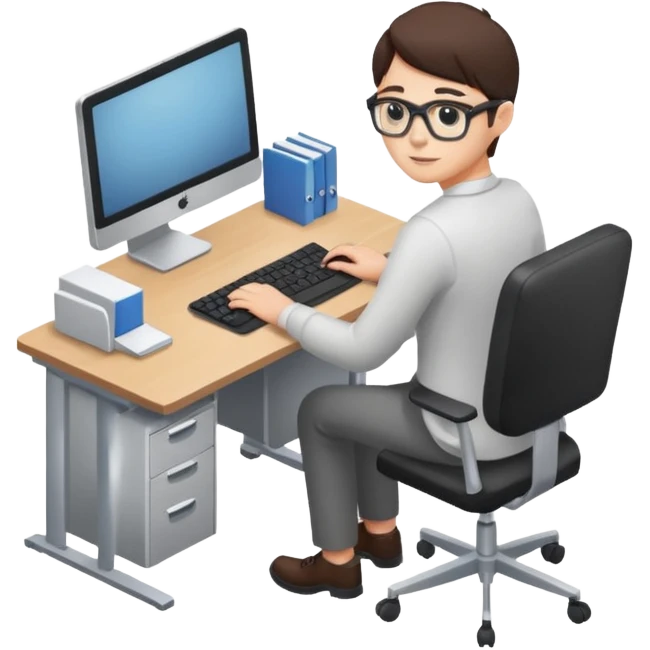 isometric, image of someone sitting at a computer desk emoji