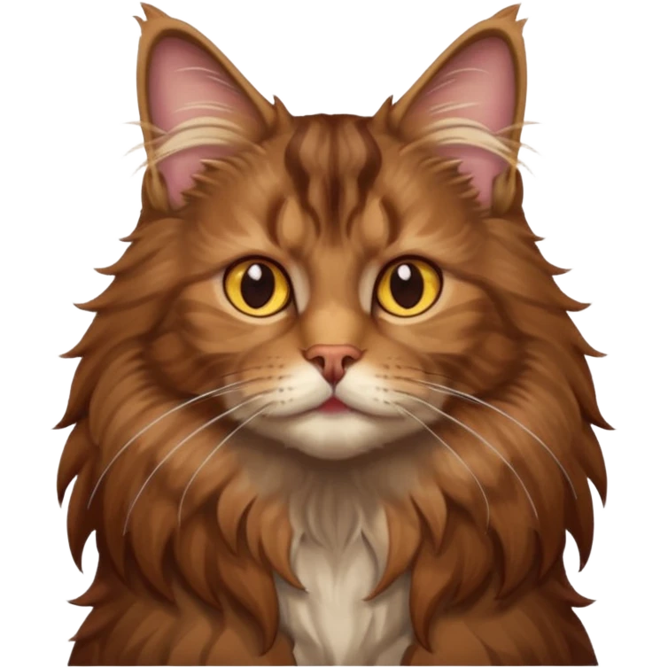 A high-resolution photo-realistic digital illustration of a brown maine coon cat, chest upward emoji