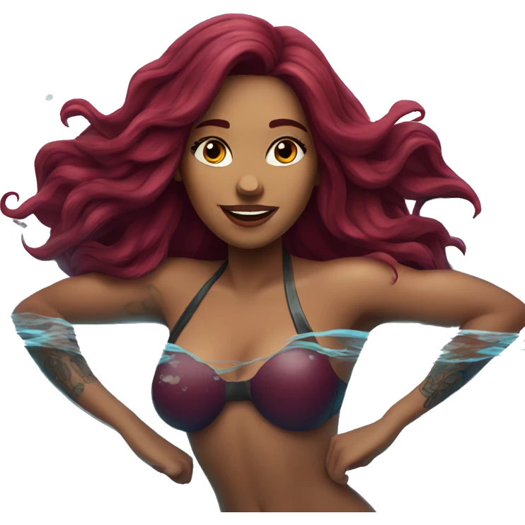 Beautiful tattooed  burgundy long haired woman swimming in a pool emoji