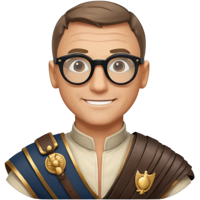 James Bond, wearing gladiator cloth, big round glassed emoji