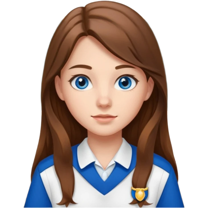 high school class room with a pretty female high school student with long brown hair, blue eyes emoji