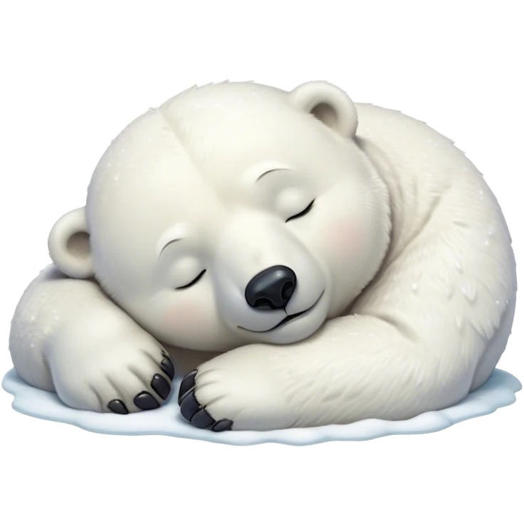 Meme-Worthy cute Sleeping Polar Bear Portrait Emoji, Head resting peacefully with a contented smile, showcasing a luxuriously soft snowy coat and eyes closed in serene slumber, Simplified yet hilariously adorable features, highly detailed, glowing with a soft, drowsy polar light, high shine, relaxed and utterly lovable, stylized with an air of playful laziness, bright and heartwarming, soft glowing outline, capturing the essence of a sleeping polar guardian that feels destined to become the next viral sensation of adorable rest! emoji