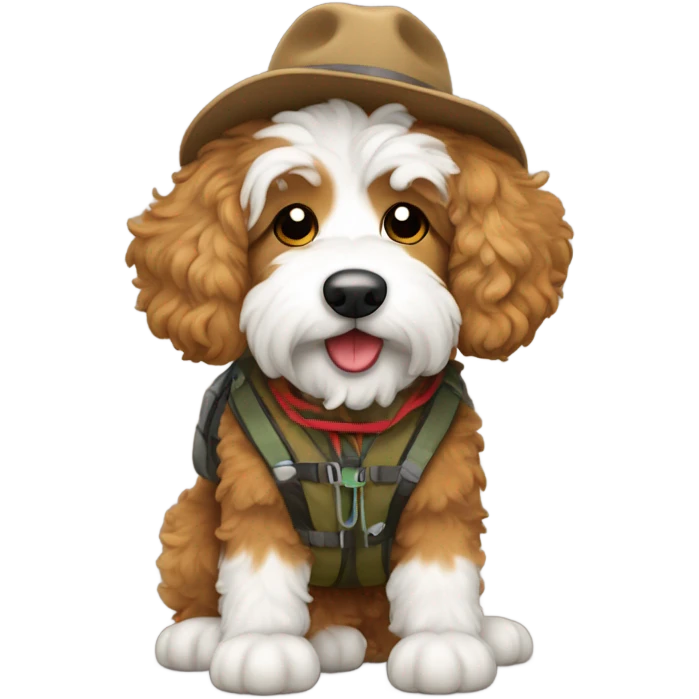 Bernedoodle dressed as hiker emoji