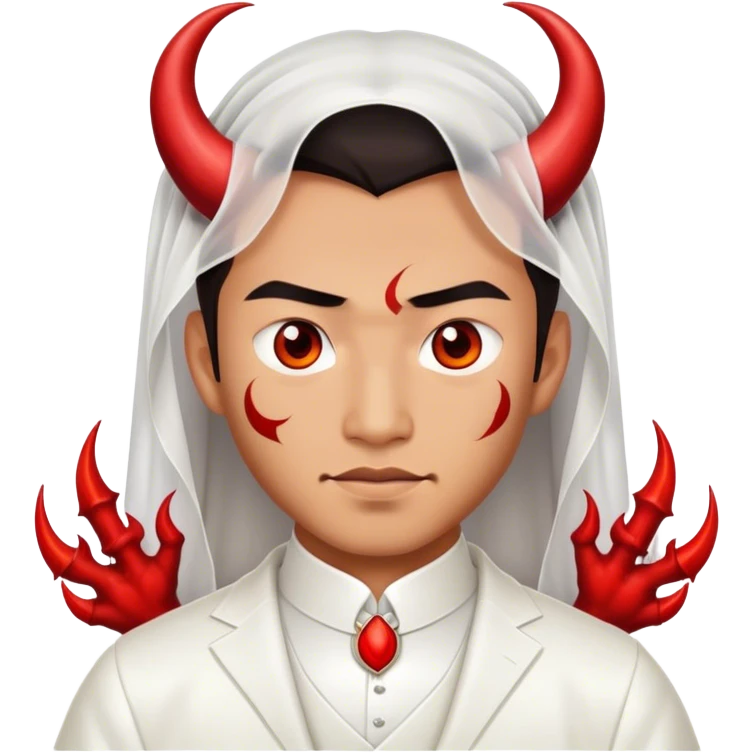 an asian male bride with the face of devil in wedding dress emoji