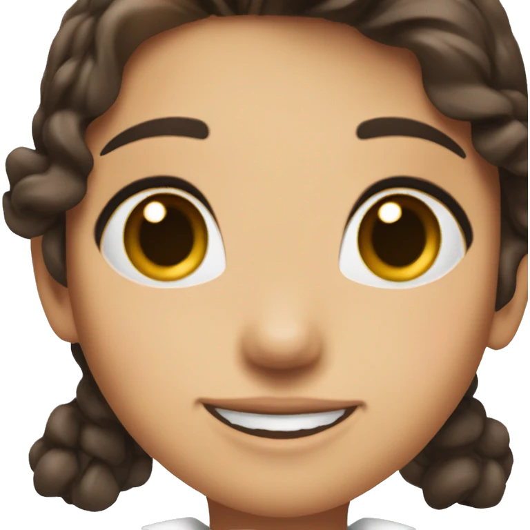 I want a cute girl in a white blouse with black, brown hair down to her shoulders, brown eyes, a little makeup, who smiles. emoji