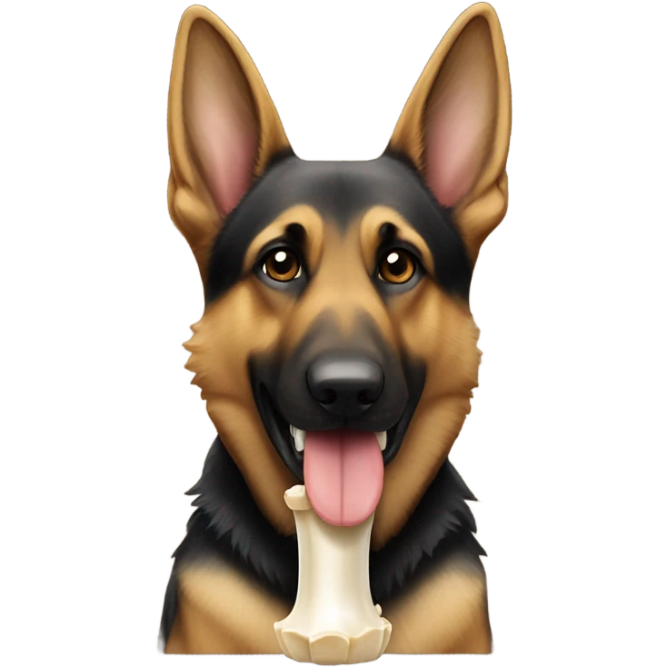 German shepherd sitting with bone in mouth emoji