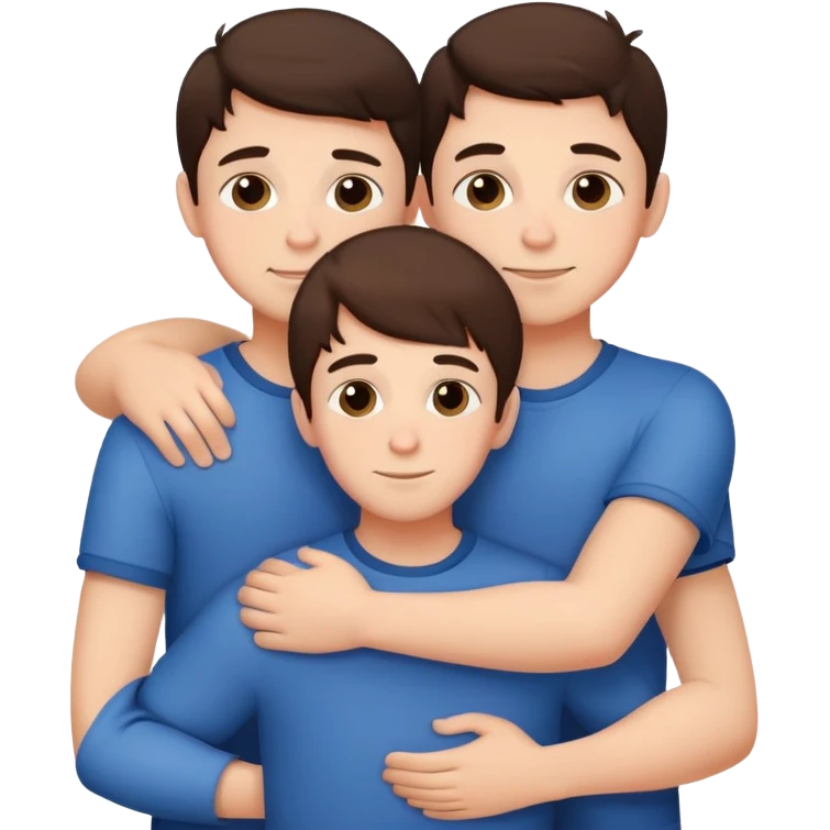 Three young brunette brothers hugging each other emoji