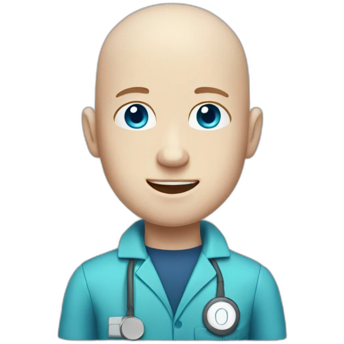 Medic man with no hair, pale skin, blue eyes emoji