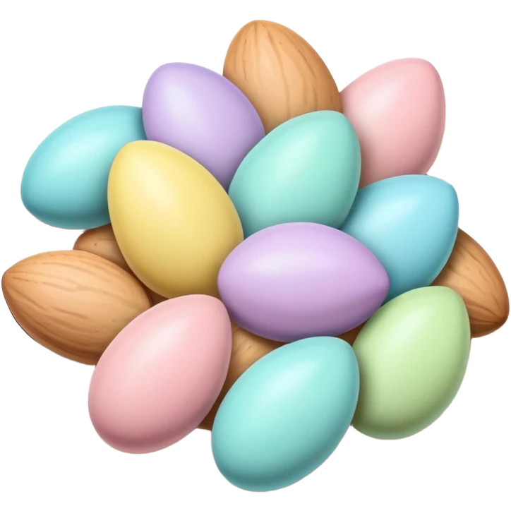 almonds decorated for Easter with pastel colors emoji