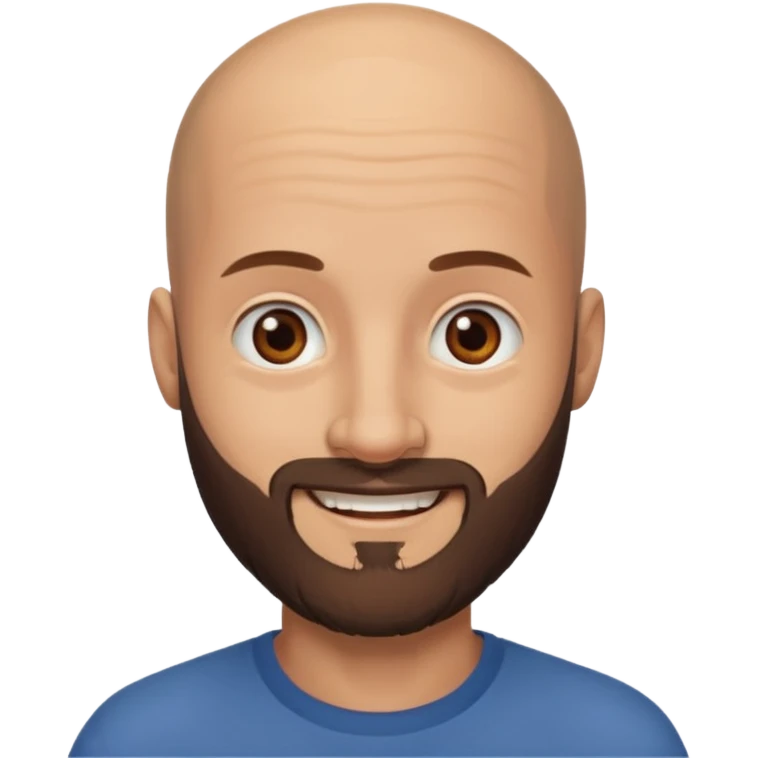 man, no hair, brown eyes, full beard, smiling emoji