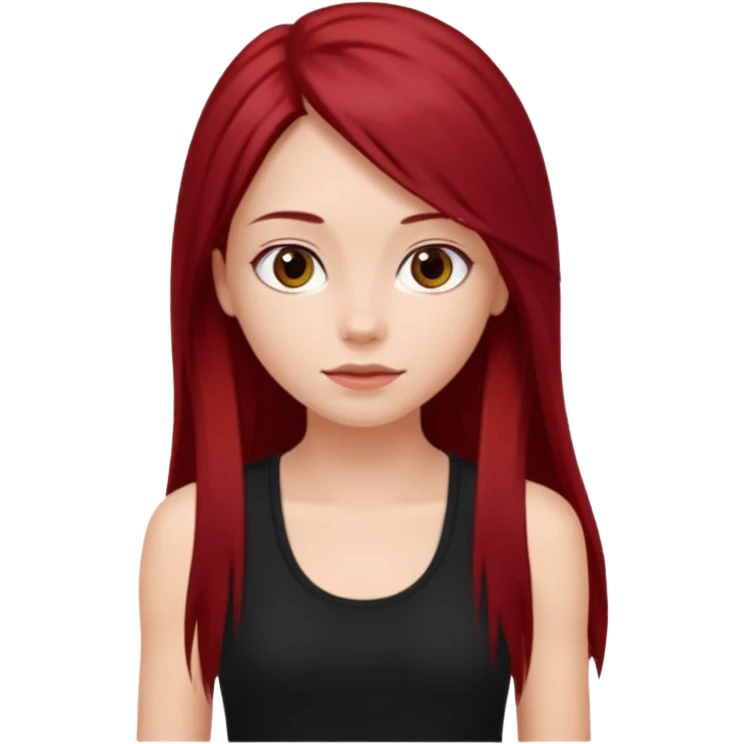 a pretty bratz fair girl with long dark red straight hair, wearing a black tank top emoji