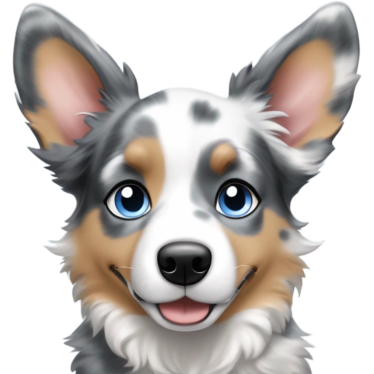 blue merle corgi and Australian shepherd puppy with blue eyes and pointy ears emoji