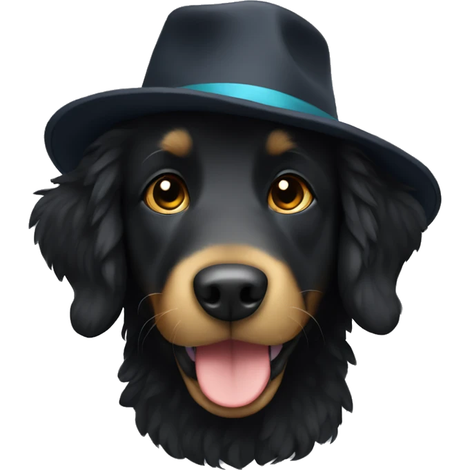 Fluffy black retriever in a hat emoji