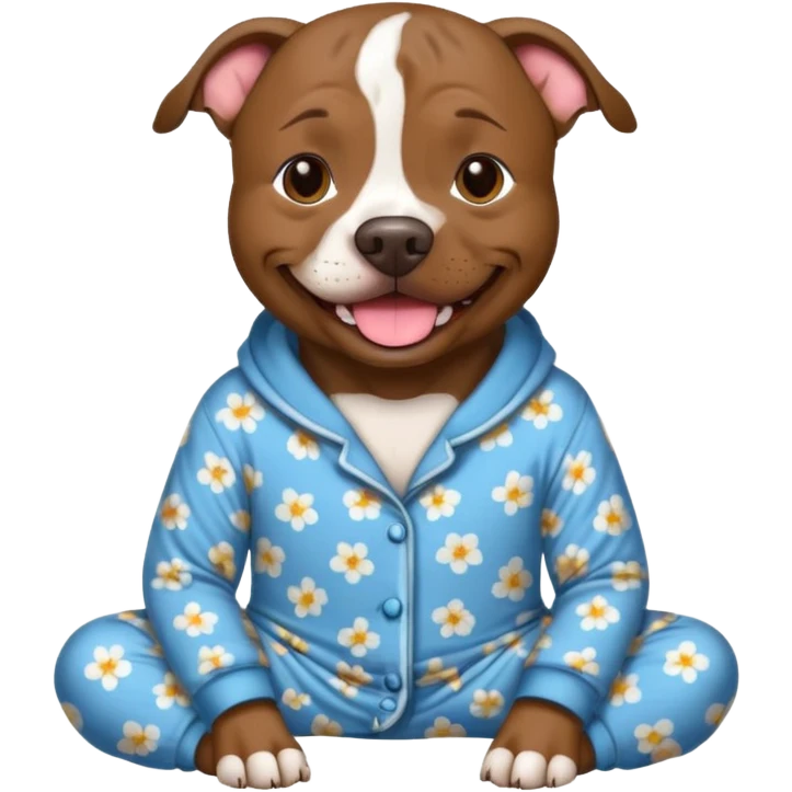 a brindle pit bull wearing comfy pajamas emoji