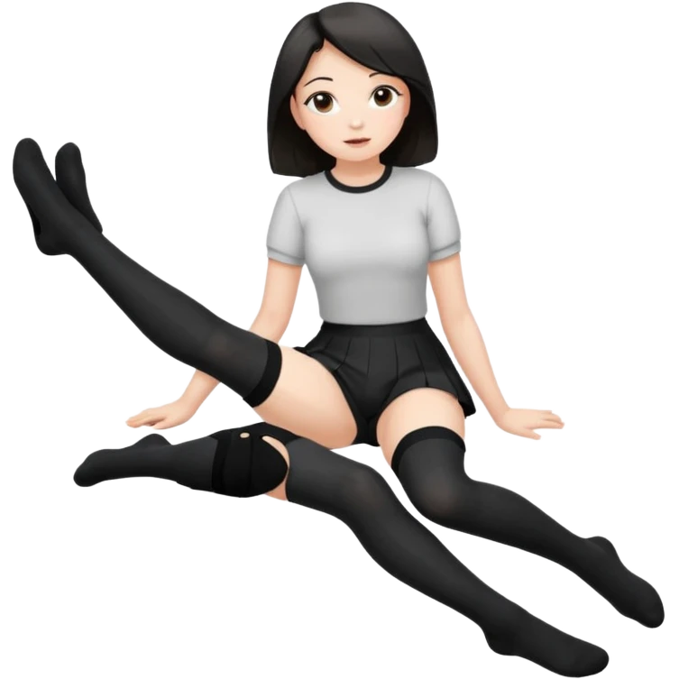 Cute girl, black thigh high sock, sitting, legs out, sexy emoji