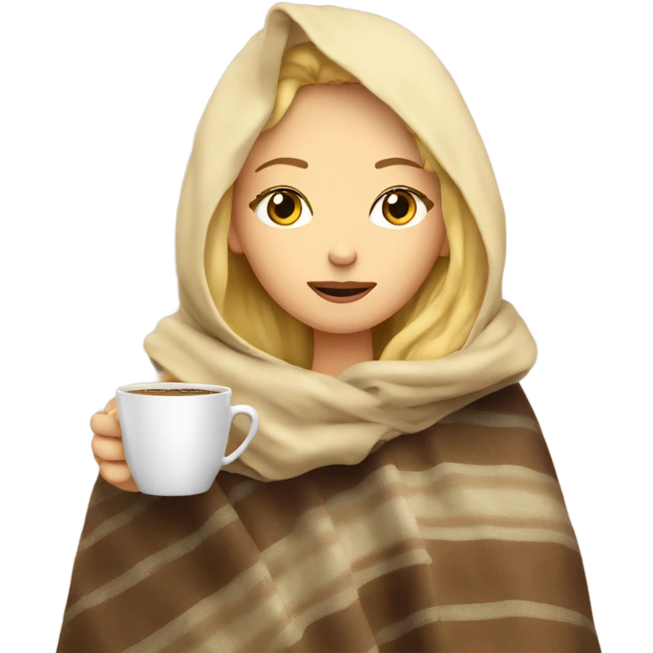 blonde girl inside a blanket sipping coffee eyes closed emoji