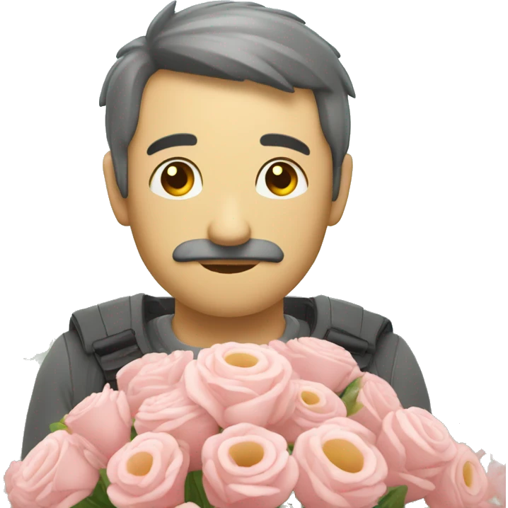 Monsieur triste avec un bouquet de fleurs dans les mains emoji
