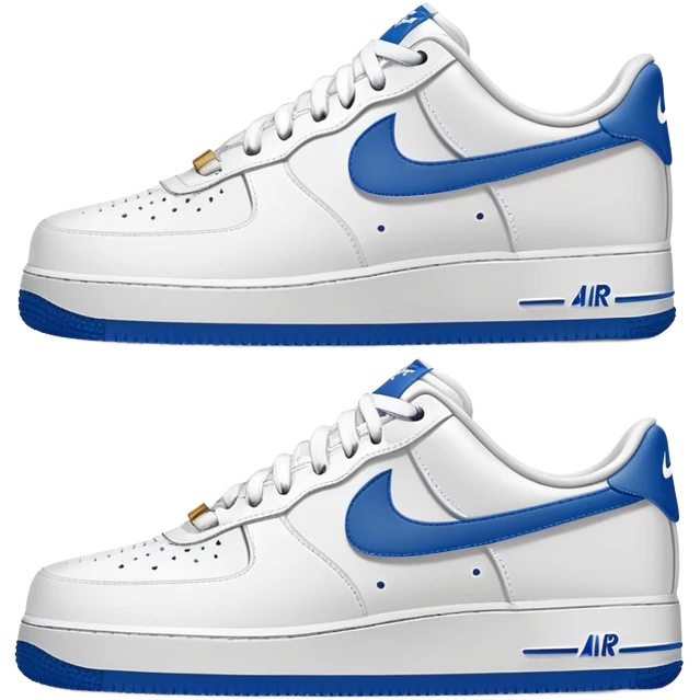Pair of white Nike Air Force 1 sneakers, one showing the side profile and one showing the front emoji