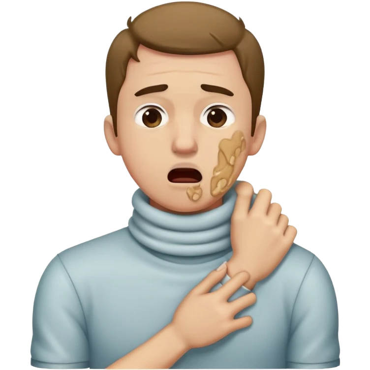 Guy with arms choking around neck coughing emoji
