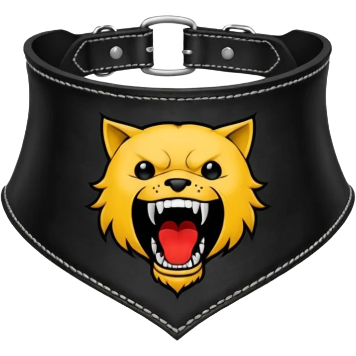Leather collar engraved with screaming mouth sigil, dominance aesthetic emoji
