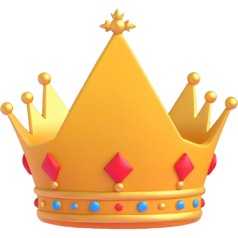 a crown emoji with a dramatic, sharp design, symbolizing power and danger, visually representing the concept of 'rising threat' emoji
