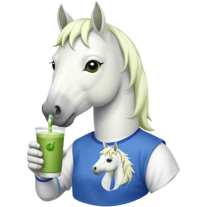  white horse with tshirt character holding matcha drink emoji