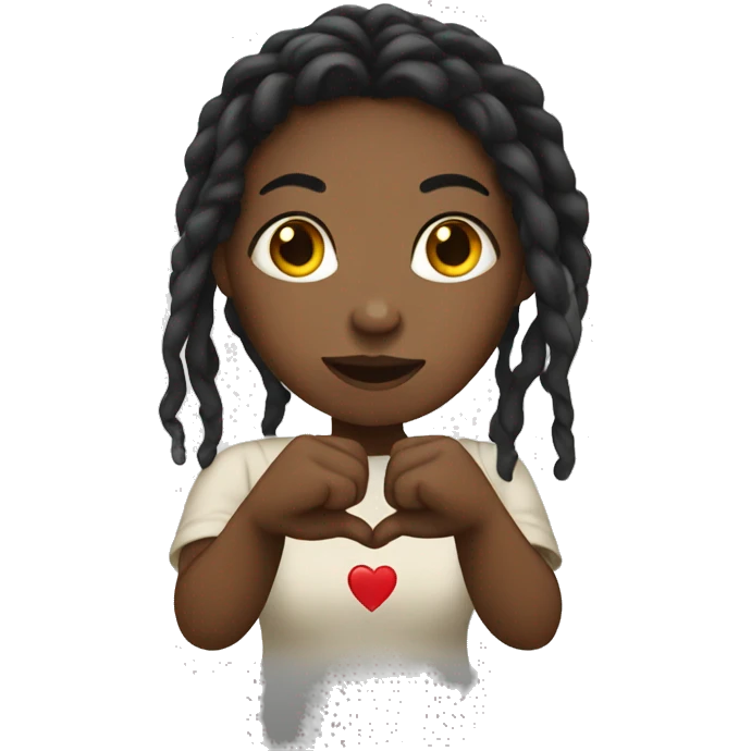 Black woman with dreads holding her hands in a heart symbol emoji