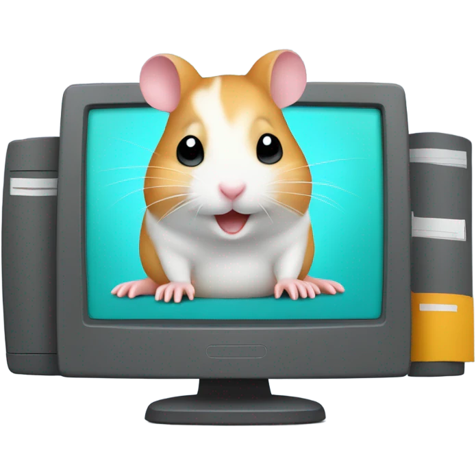 a computer screen showing files with a cute hamster standing by emoji