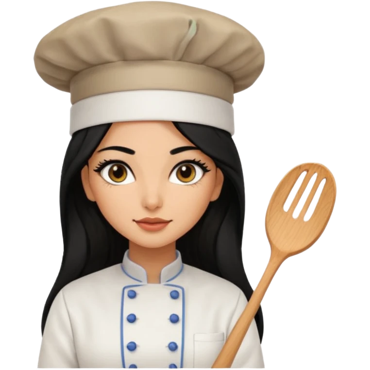 Create a persian girl, black hair, Middle Eastern with lashes  chef🧑‍🍳 emoji, barbie vibes tan skin black long hair with long lashes BADDIE VIBES long black hair and tanned skin  emoji