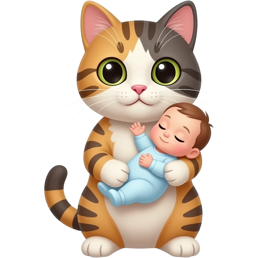 Emoji cat holding a baby emoji