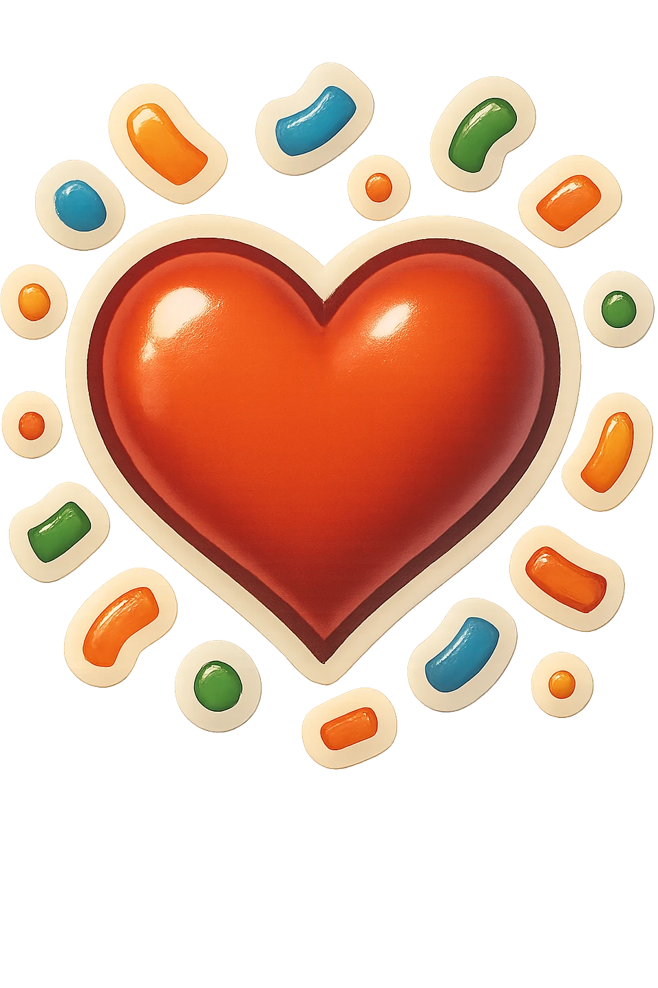 retro sticker style heart with confetti around it, bold and playful emoji