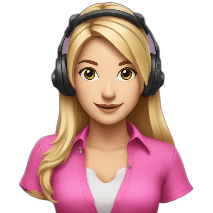 iJustine wearing pink shirt wearing gaming headset emoji