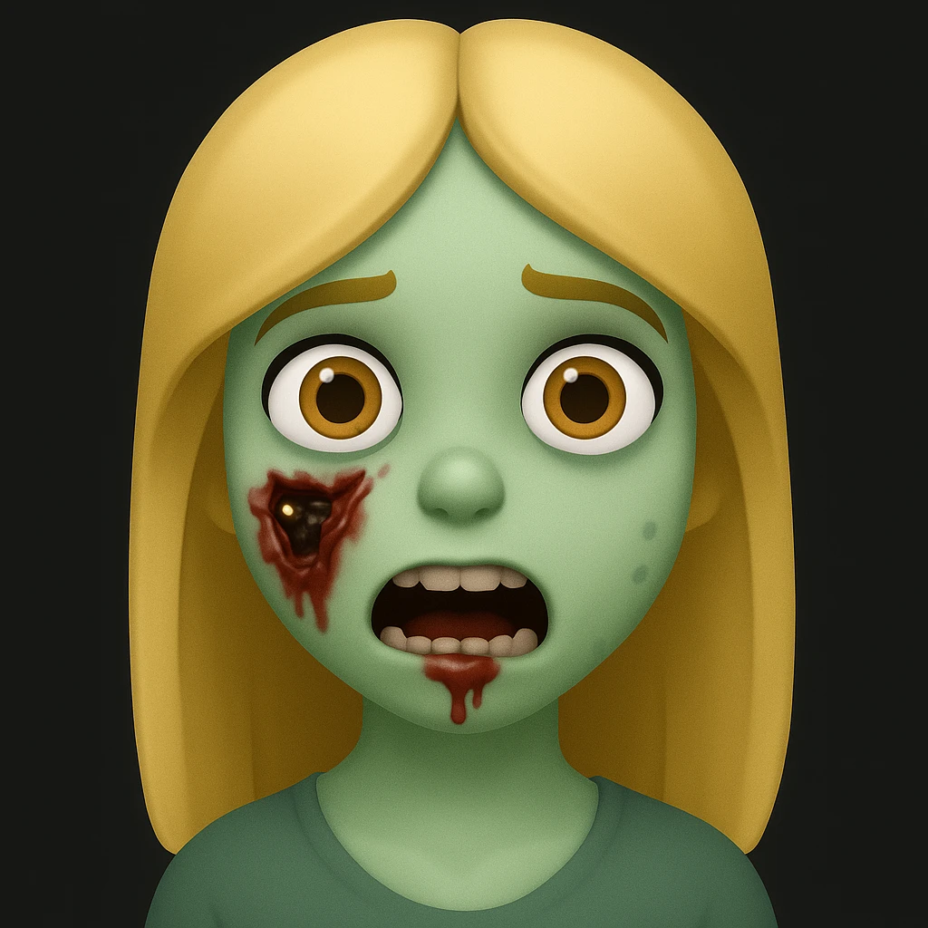 Create a girl zombie with blonde hair in the style of apple emojis, focusing on the zombie theme with blonde hair as the main feature. emoji