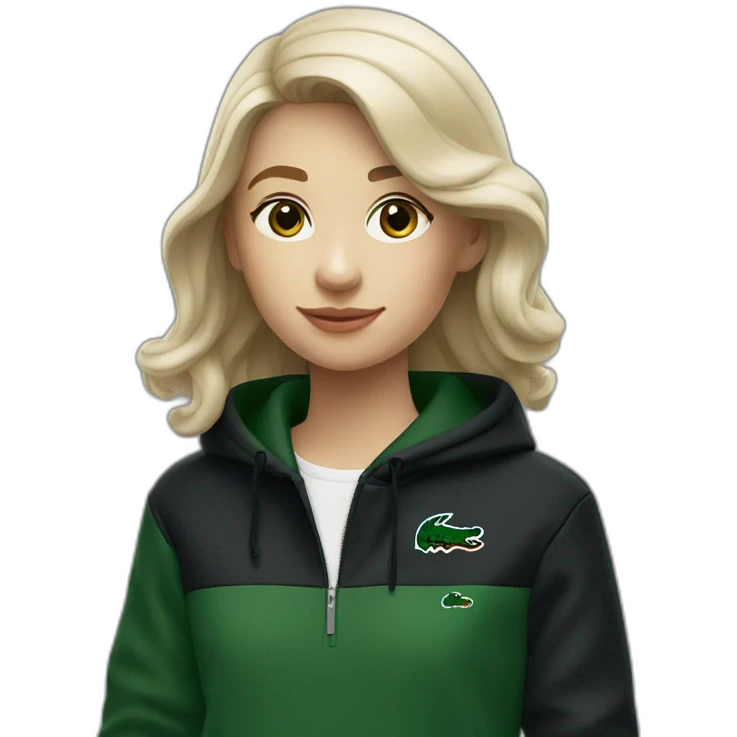 Lacoste bag girl with black lacoste hoodie emoji