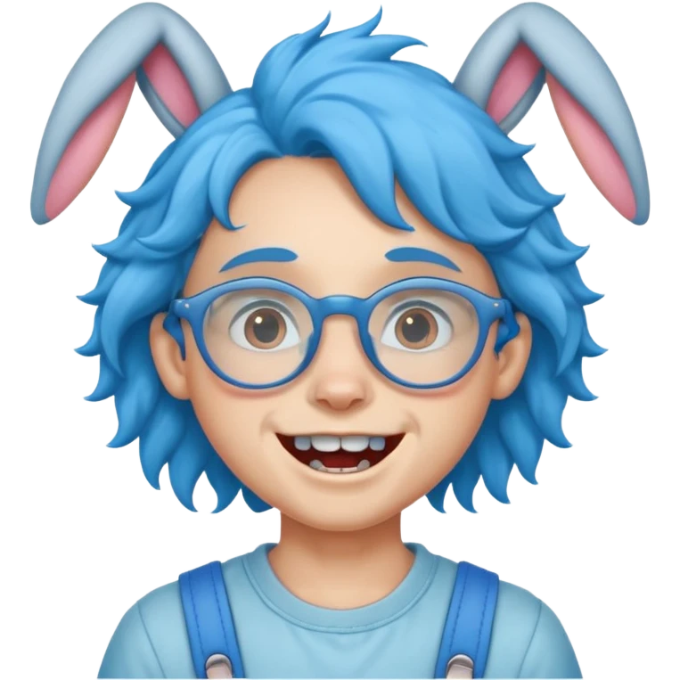 kid with teeth braces bunny eared blue haired curly big teeth and glassess emoji