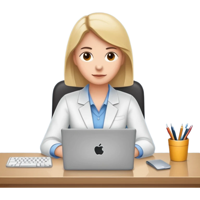 Mach mir einen Trader der in einem Schreibtischstuhl sitzt mit einem Laptop. vor sich am tisch emoji