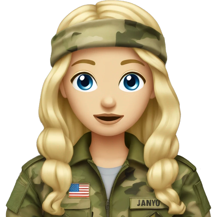 Blonde haired blue eyed girl in camo emoji