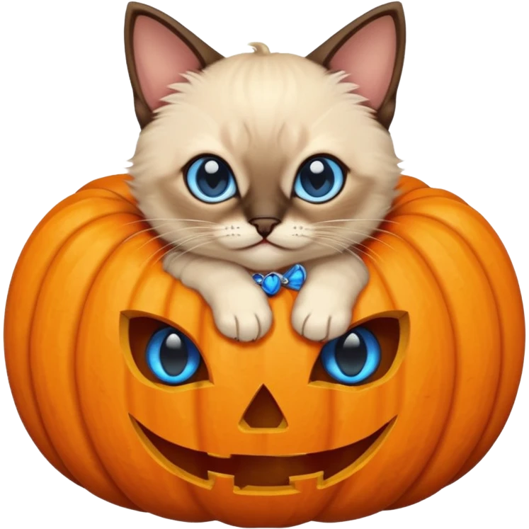 Siamese kitten in pumpkin with blue eyes  emoji