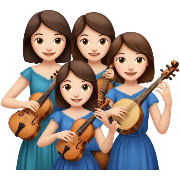 Create an imagine of three brunette women playing string instruments emoji