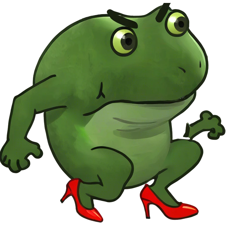 Bufo wearing high heels  and kick emoji