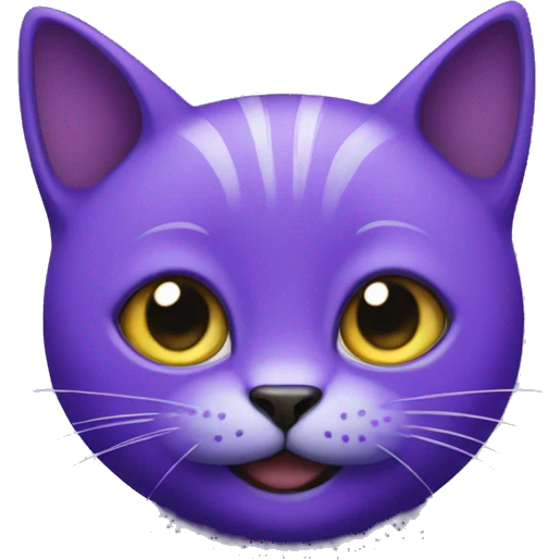 Purple cat say big, black smile emoji